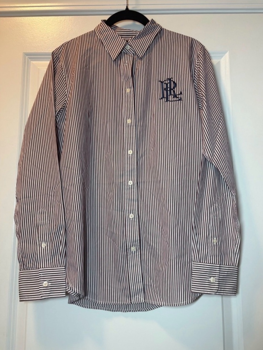 Ralph Lauren Navy and White Striped Button-Down Dress Shirt